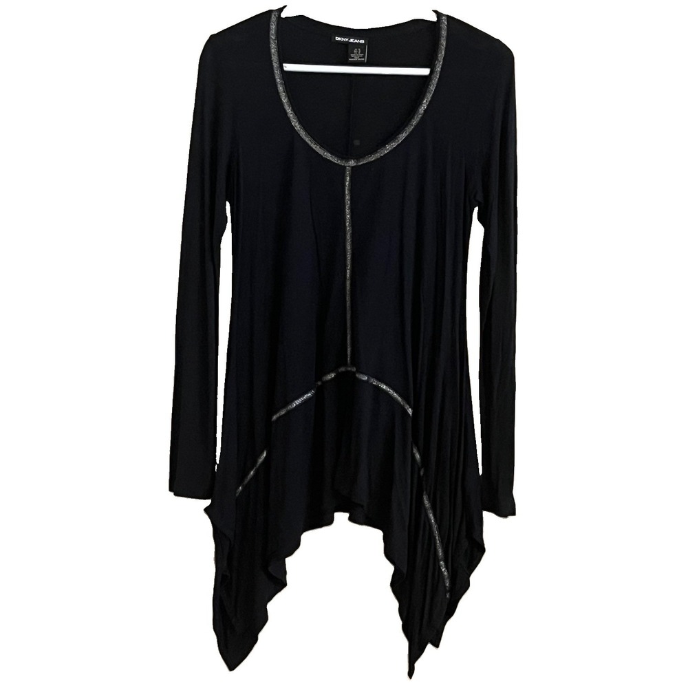 DKNY Black Long Sleeve Asymmetric Tunic Sz M Whimsigoth Witchy Vamp Fairy Grunge